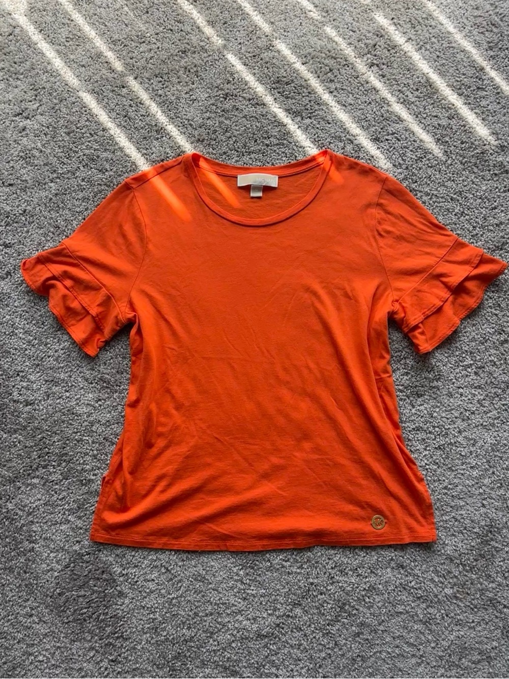 Michael Kors Women's Orange Ruffled Short-Sleeve Tee